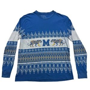 Missouri Tigers Shirt Mens Medium M Blue Christmas Sweater Tee Long Sleeve